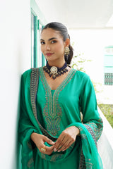 Naaz Emerald Green Hand Embroidered Set with Dupatta