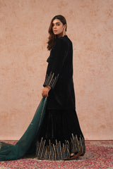 Black Velvet Embroidered Sharara Set- Inching India