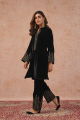 Regal Black Velvet Embroidered Set- Inching India