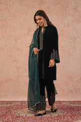 Regal Black Velvet Embroidered Set- Inching India