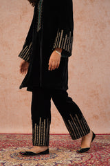 Regal Black Velvet Embroidered Set- Inching India