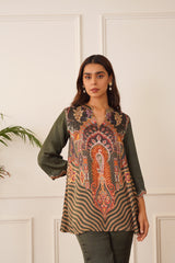 Beautiful Regal Olive Green Printed Co-ord Set For Women