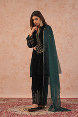 Regal Black Velvet Embroidered Set- Inching India