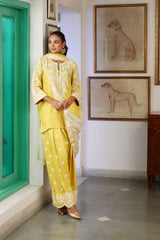 Naaz Yellow Aari Farshi Salwar Set with Ombre Dupatta
