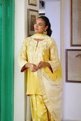 Naaz Yellow Aari Farshi Salwar Set with Ombre Dupatta