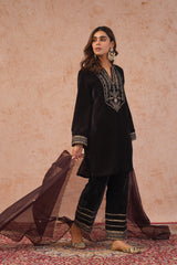 Regal Brown Velvet Suit Set With Dupatta