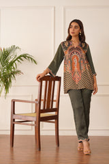 Regal Olive Green Printed Co-ord Set