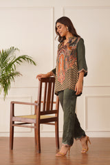 Regal Olive Green Printed Co-ord Set