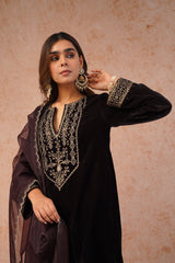 Regal Brown Velvet Suit Set With Dupatta