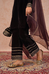 Regal Brown Velvet Suit Set With Dupatta