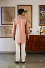 Peach Embroidered Kaani Paisley Kurta for Men
