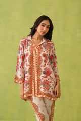 Noor Cream Paisley Printed Co-Ord Set For Women