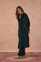 Embroidered Green Velvet Suit Set with Dupatta -Inching India