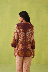 Elegant Rust-Beige Printed Co-Ord Set For Women-inching india