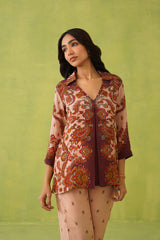 Elegant Rust-Beige Printed Co-Ord Set For Women-inching india