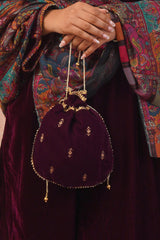 Wine Velvet Suit with Woven Chanderi Dupatta- Inching India