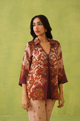 Elegant Rust-Beige Printed Co-Ord Set For Women-inching india