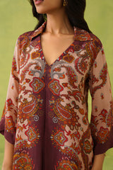 Elegant Rust-Beige Printed Co-Ord Set For Women-inching india