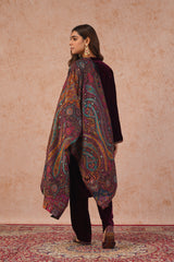 Wine Velvet Suit with Woven Chanderi Dupatta- Inching India