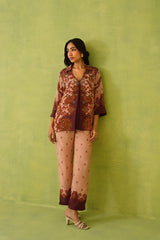 Elegant Rust-Beige Printed Co-Ord Set For Women-inching india