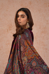 Wine Velvet Suit with Woven Chanderi Dupatta- Inching India