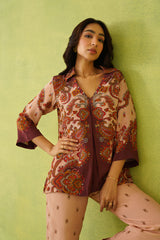 Elegant Rust-Beige Printed Co-Ord Set For Women-inching india