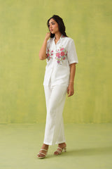 Ivory Blossom Cross Stitch Embroidered Top For Women-inching india