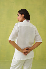 Ivory Blossom Cross Stitch Embroidered Top For Women-inching india
