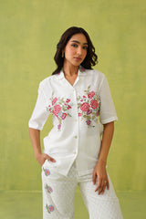 Ivory Blossom Cross Stitch Embroidered Top For Women-inching india
