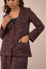 Winter Black Woven Coat Set For Women-Inching India