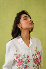 Ivory Blossom Cross Stitch Embroidered Top For Women-inching india