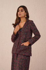 Winter Black Woven Coat Set For Women-Inching India