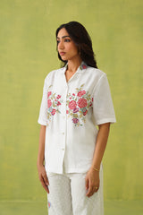 Ivory Blossom Cross Stitch Embroidered Top For Women-inching india