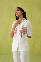 Ivory Blossom Cross Stitch Embroidered Top For Women-inching india