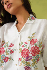 Ivory Blossom Cross Stitch Embroidered Top For Women-inching india