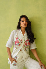 Ivory Blossom Cross Stitch Embroidered Top For Women-inching india