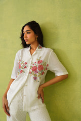 Ivory Blossom Cross Stitch Embroidered Top For Women-inching india