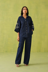 Noor Denim Embroidered Coord Set- Inching india