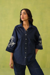 Noor Denim Embroidered Coord Set- Inching India