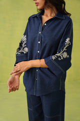 Noor Denim Embroidered Coord Set- Inching India