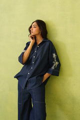 Noor Denim Embroidered Coord Set- Inching India