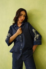 Noor Denim Embroidered Coord Set- Inching India
