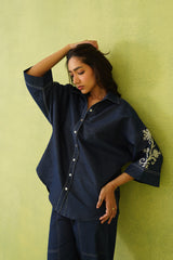 Noor Denim Embroidered Coord Set- Inching India