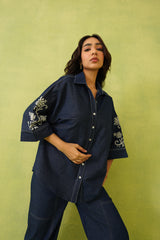 Noor Denim Embroidered Coord Set- Inching India