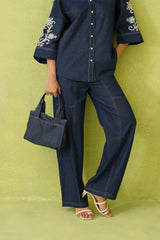 Noor Denim Embroidered Coord Set- Inching India