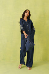 Noor Denim Embroidered Coord Set- Inching India
