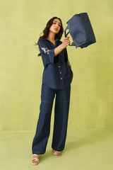 Noor Denim Embroidered Coord Set- Inching India