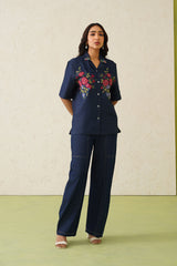 Indigo Bloom Denim Top For Women-inching india