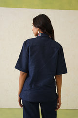 Indigo Bloom Denim Top For Women-inching india