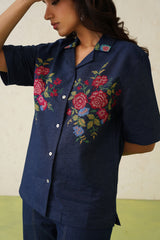Indigo Bloom Denim Top For Women-inching india